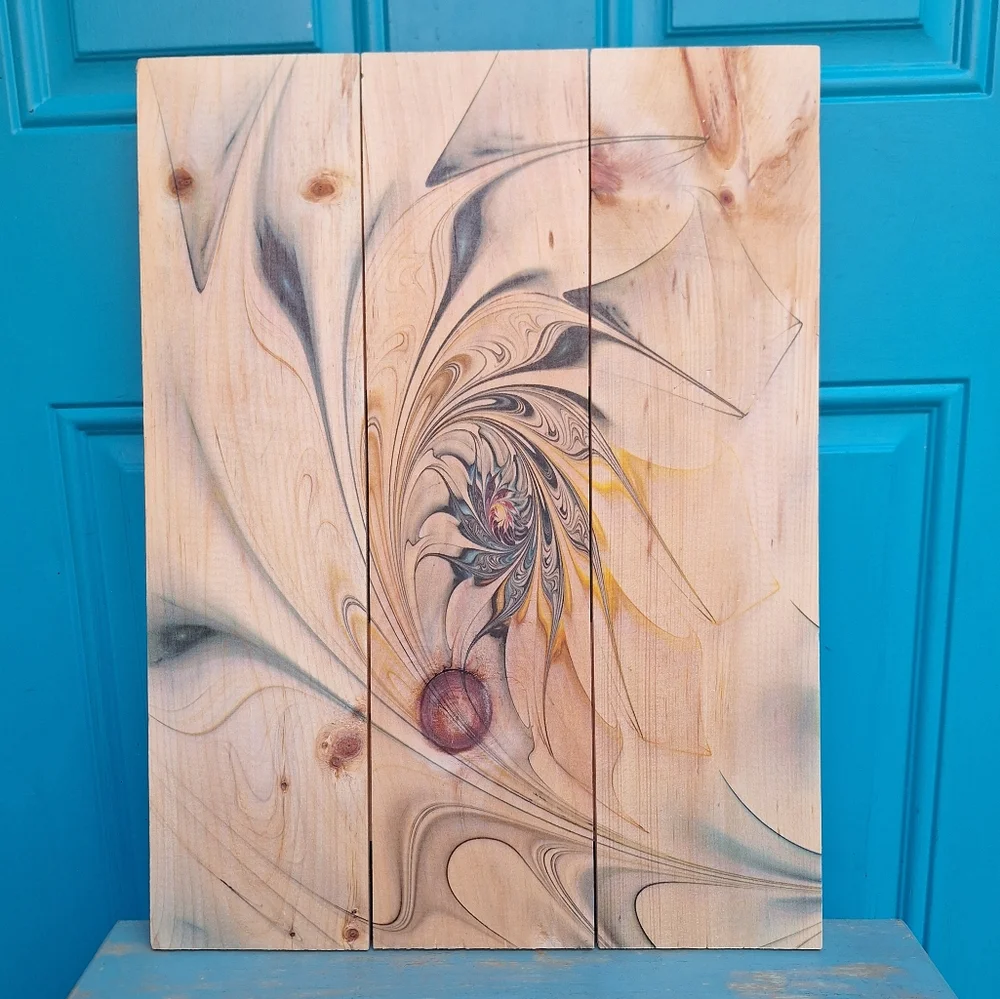 Wooden Wall Hanging Art Natural Pine Spiral Swirl Laser Print Geometric 15x20 - Picture 14 of 15